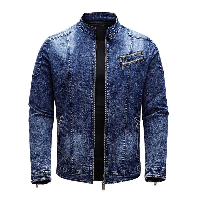 Men's Vintage Stand Collar Zipper Slim Denim Jacket 67794950M