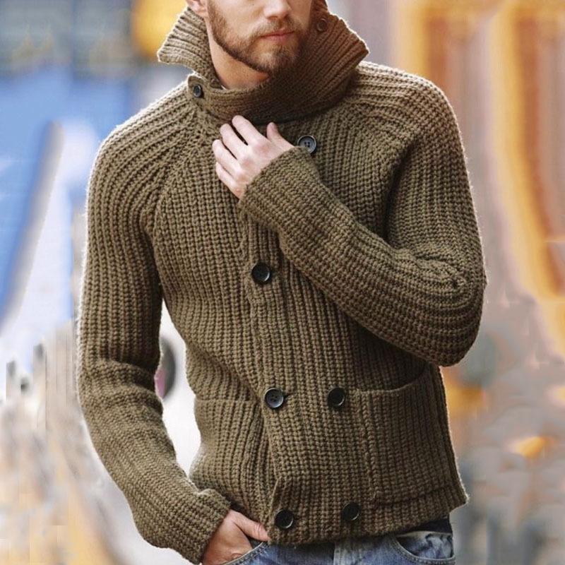 Men's Double Breasted Long Sleeve Turtleneck Knit Jacket 90953320X