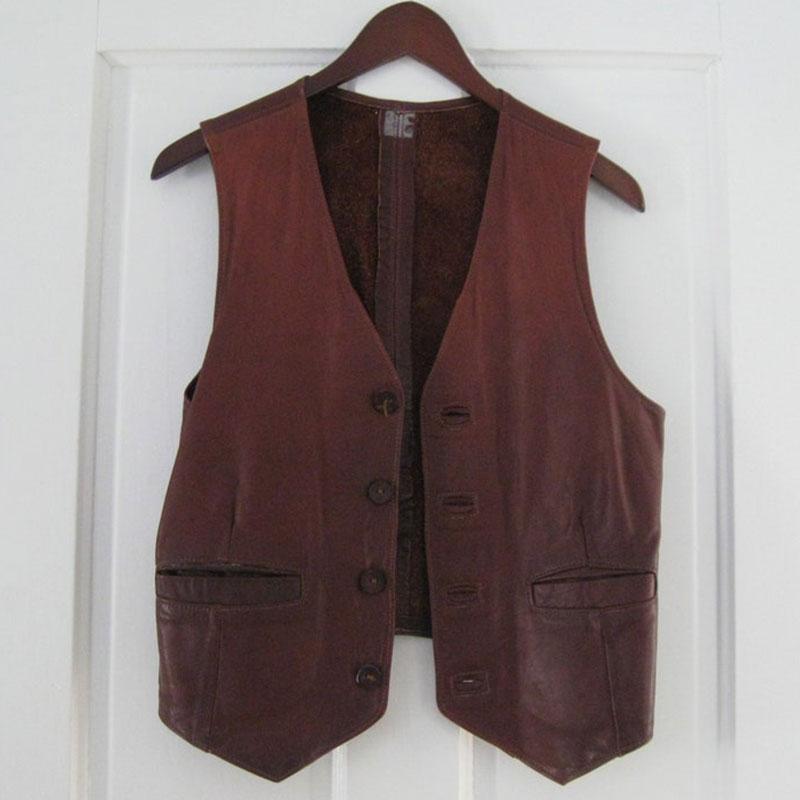 Vintage 1960S-70S Hand-Crafted Leathering Heights Provincetown Mens Brown Vest Vests