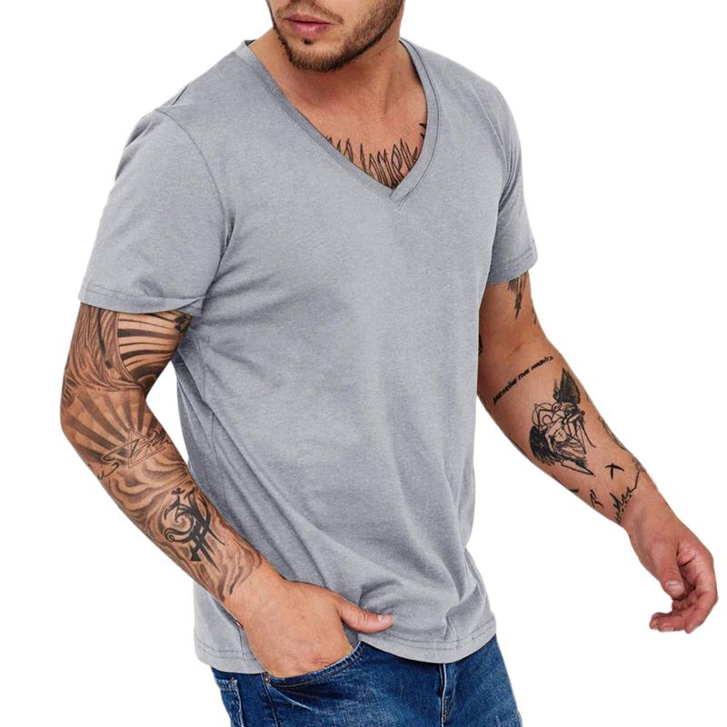 Men Simple V Neck Solid Color Short Sleeve T-Shirt 48221622Y