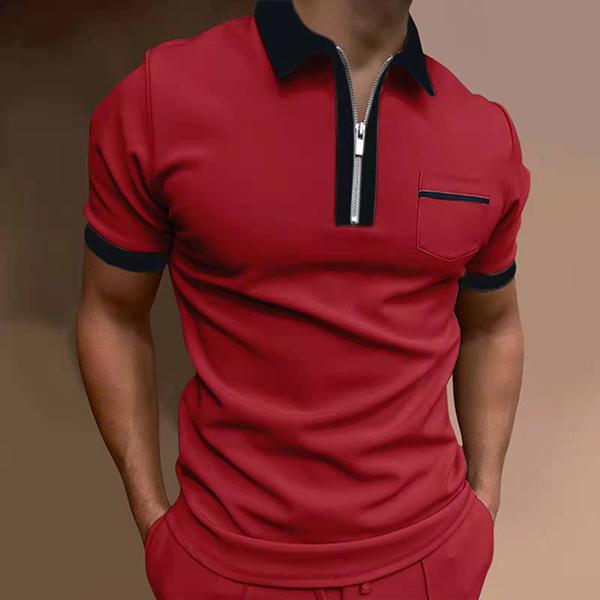 Men's Lapel Colorblock Slim Fit Patch Pocket Polo Shirt 11145957M