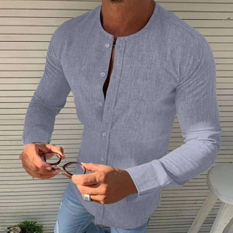 Men's Casual Round Neck Long Sleeved Shirt 88986472M