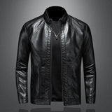 Men's Stand Collar Biker Leather Jacket 17819363X