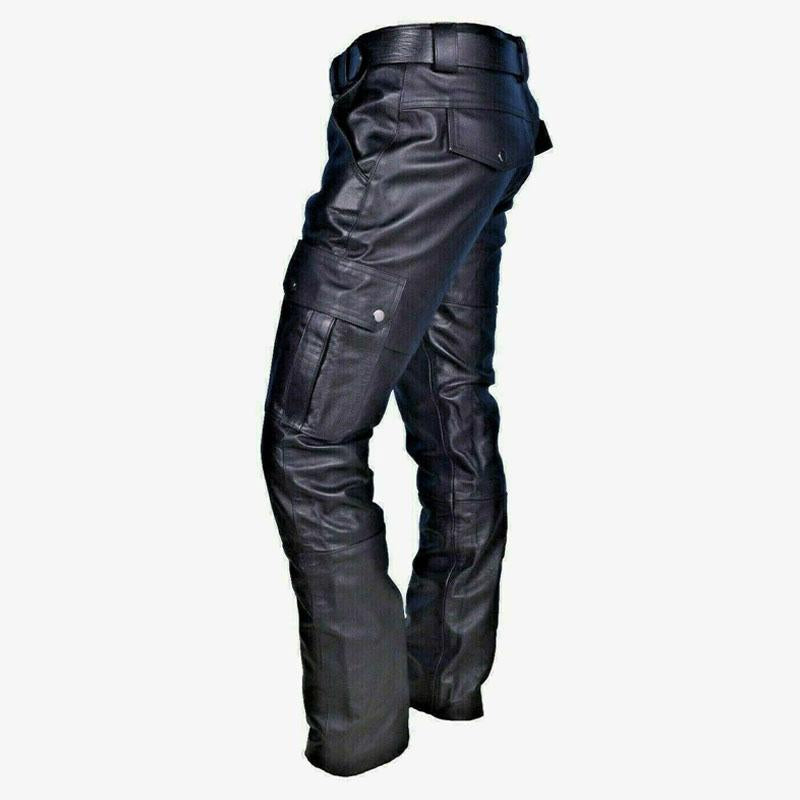 Pantalon en cuir avec ceinture décontractée vintage pour homme (ceinture exclue) 04018447M