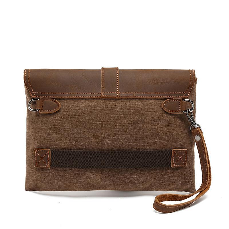 Vintage Flap Leather Canvas Panel Clutch Bag Bag