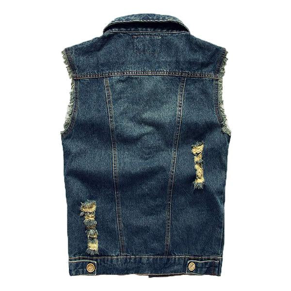 Mens Casual Distressed Frayed Denim Vest 14987136M Vests