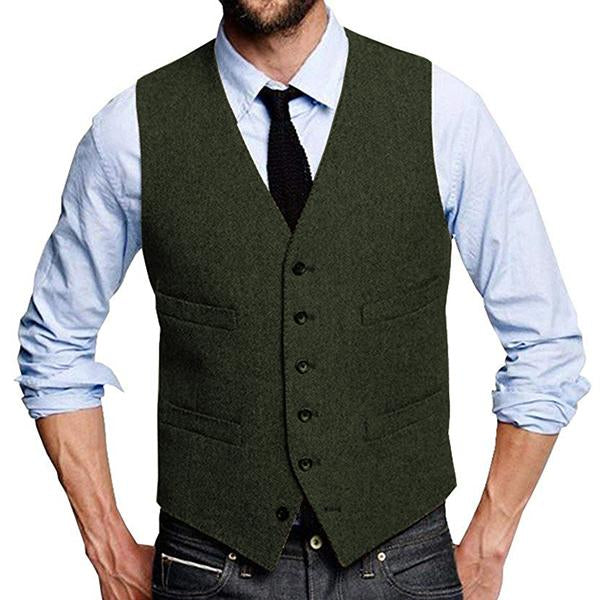 Mens Vintage Single Breasted Suit Vest 09712922M Army Green / S Vests