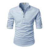 Mens Solid Color Stand Collar Shirt 65064408X Light Blue / S Shirts & Tops