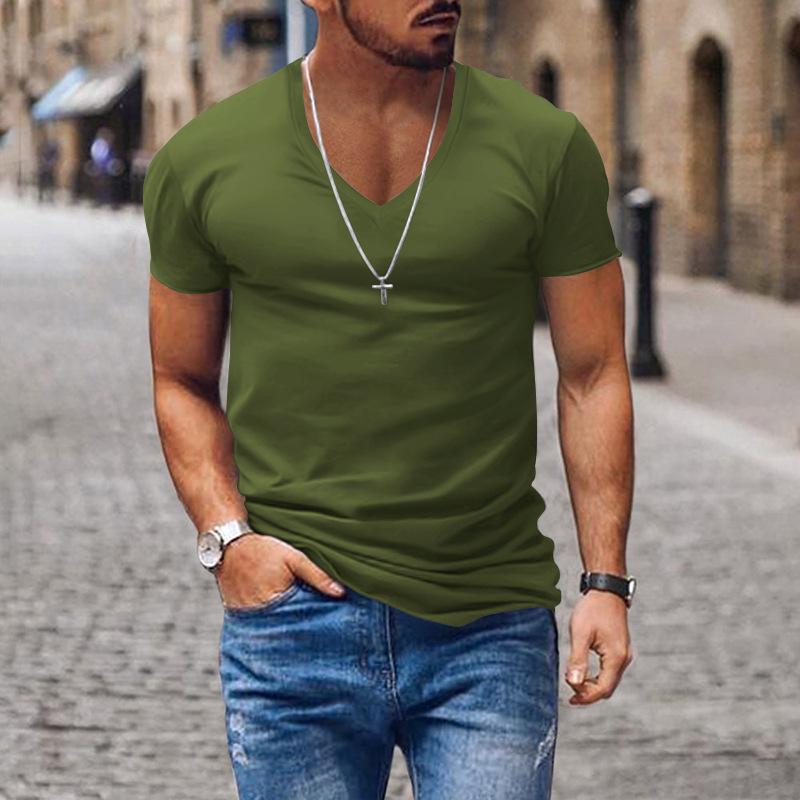 Men's Casual V Neck Solid Color Basic Short Sleeved T-shirt 53194486M