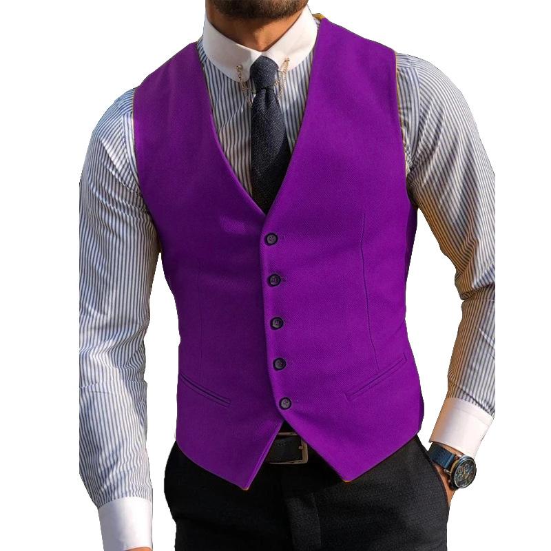 Men's Casual V-neck Single-breasted Suit Vest 13358039M