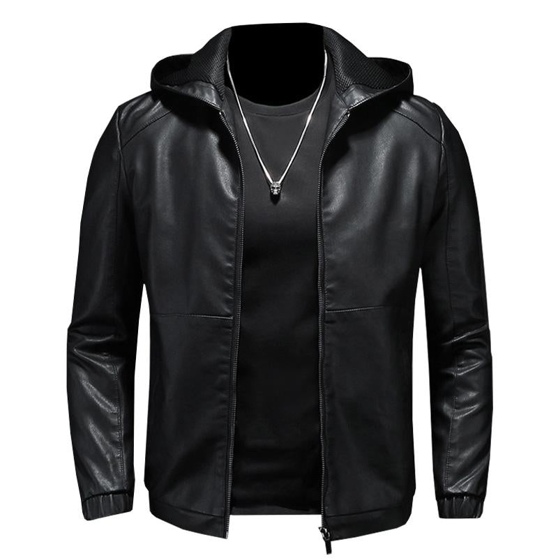 Men's Vintage Hooded Biker Leather Jacket 43026634X