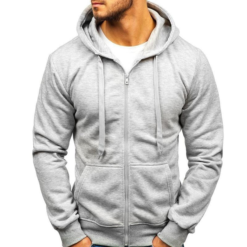 Men's Solid Color Zip Hooded Drawstring Sweatshirt 38242600X