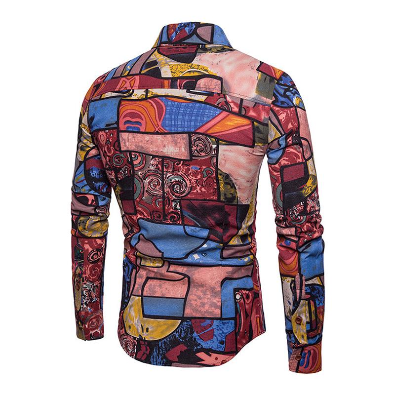 Camicia a maniche lunghe slim con stampa etnica vintage da uomo 52004520M