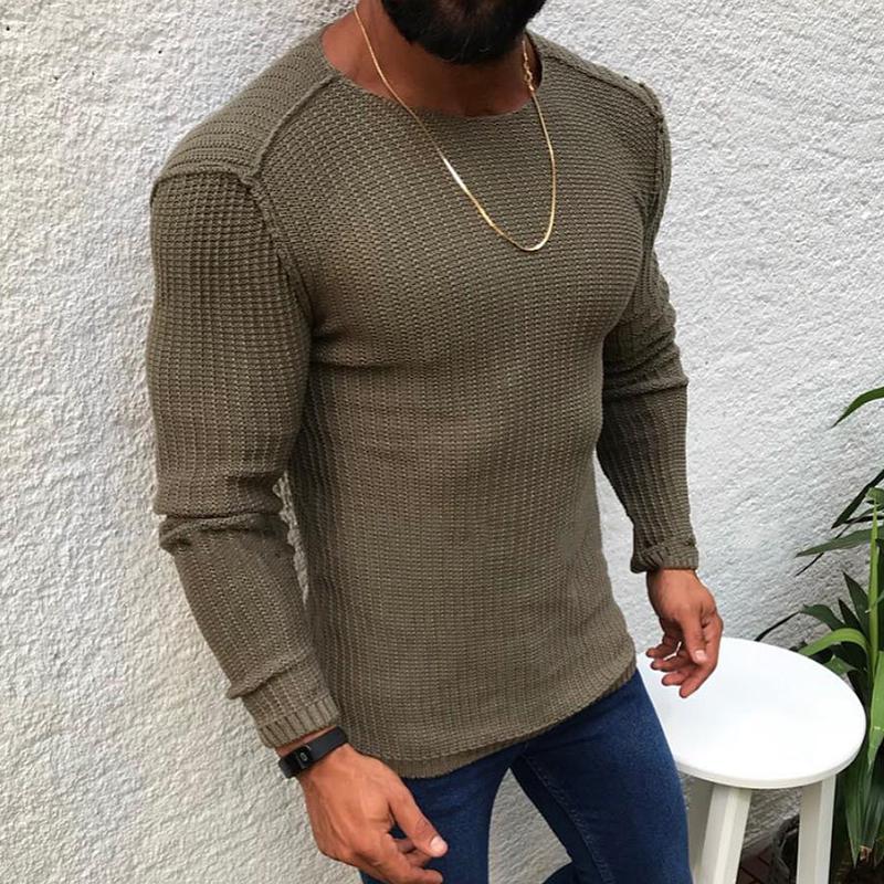 Men's Casual Slim Round Neck Long Sleeve Knitted Sweater 78200361M