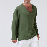 Men's Casual V-Neck Long-Sleeved Shirt 11945153M