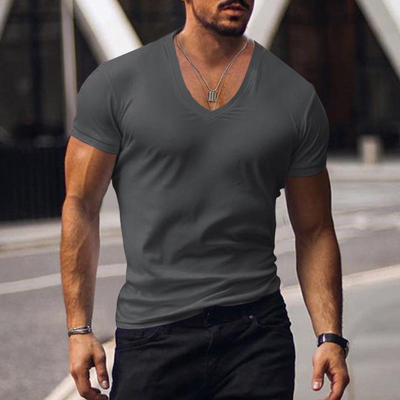 Men's Casual V Neck Solid Color Basic Short Sleeved T-shirt 53194486M