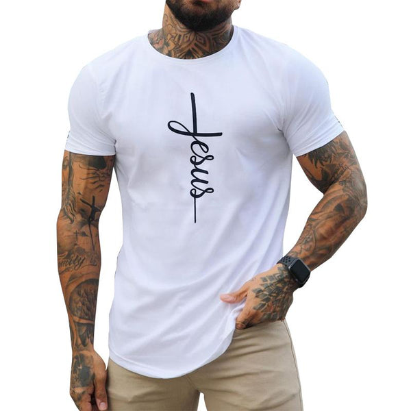 Men's Casual Jesus Lettering Short Sleeve T-Shirt 63218279Y