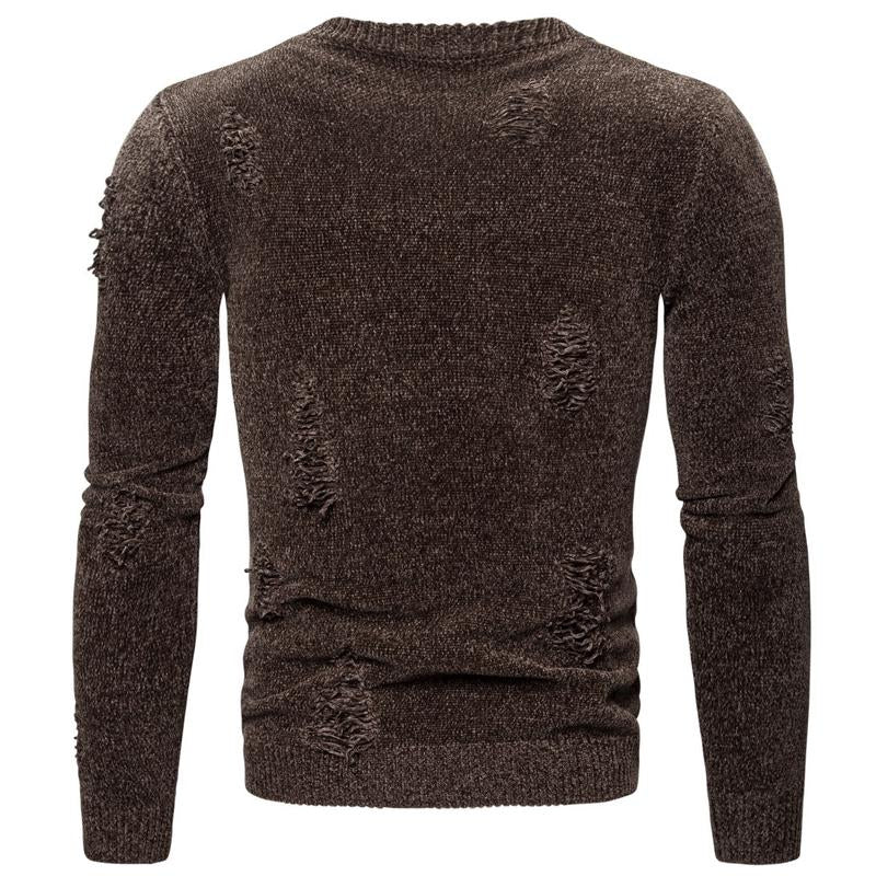 Men's Casual Solid Color Ripped Long-Sleeved Knitwear 53557908Y
