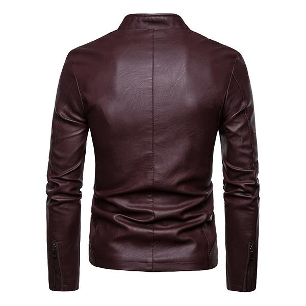 Men's Casual Biker Baseball Collar Leather Jacket 76940403M