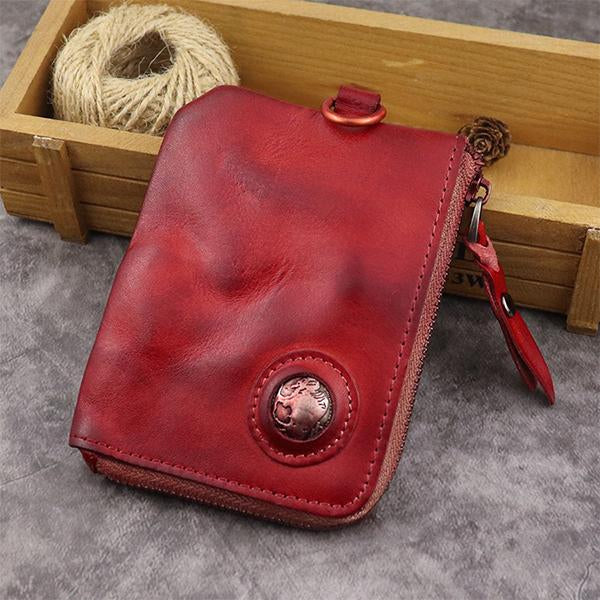 Vintage Handmade Cowhide Wallet 65218738M Red Wallet
