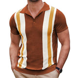 Men's Casual Striped Jacquard Knit Short Sleeve Polo Shirt 18486078M