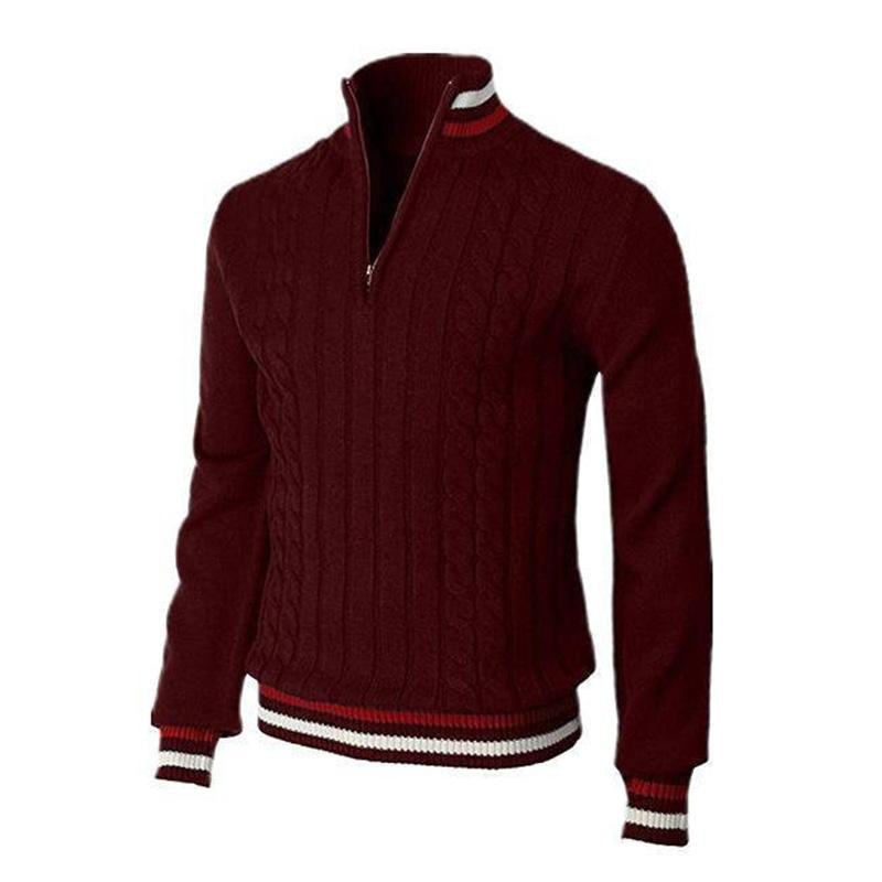 Men's Casual Turtleneck Colorblock Zipper Pullover Sweater 48616773M