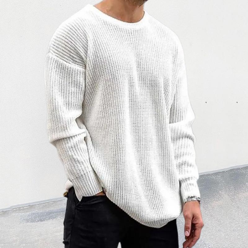 Men's Solid Color Round Neck Long Sleeve Pullover Sweater 37659806X