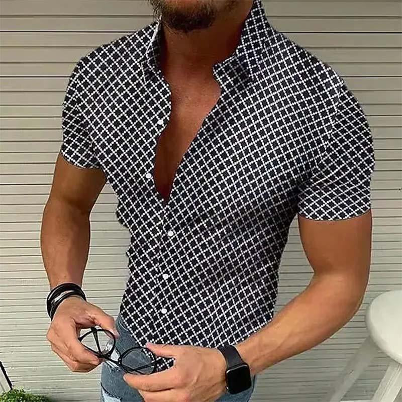 Camicia casual da uomo con risvolto stampato a maniche corte 81613045M