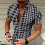 Men's Casual Printed Lapel Short Sleeve Shirt 81613045M