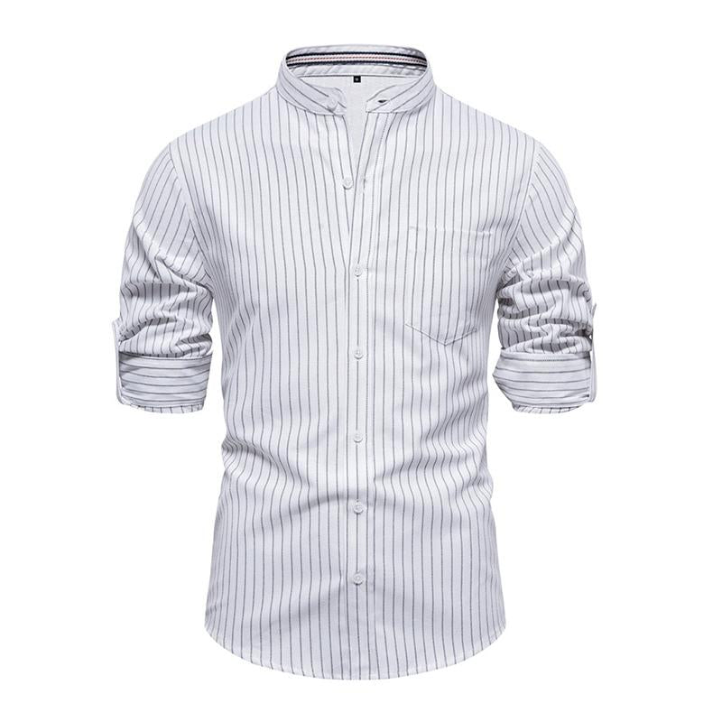 Men's Casual Striped Slim Stand Collar Long Sleeve Shirt 98424653M