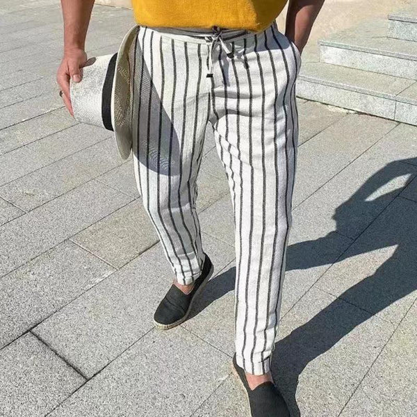 Men's Striped Cotton Linen Casual Trousers 67950882Z