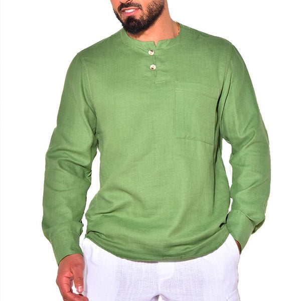Men's Casual Cotton Linen Long Sleeve Shirt 91739879Y