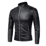 Men's Vintage Stand Collar Leather Biker Jacket 08410803M