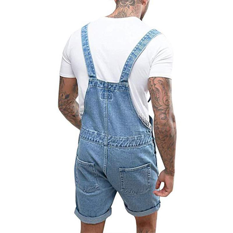 Men's Vintage Denim Ripped Cargo Shorts Jumpsuit Overall 65193363M