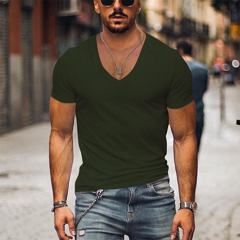 Camiseta de hombre con cuello en V y diseño de gofres de color liso 42598906X