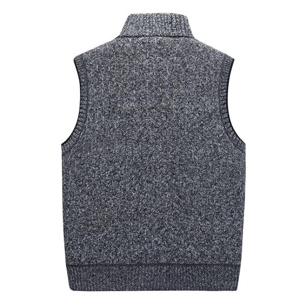 Men's Casual Stand Collar Fleece Knitted Vest 30062238M