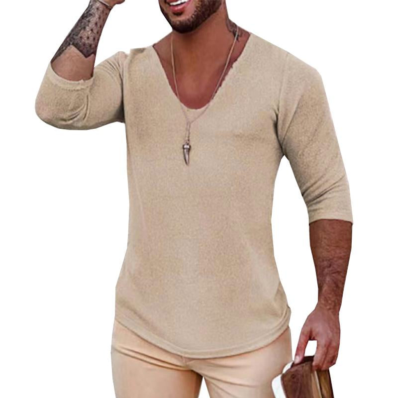 Men's Casual Long-Sleeved Thin V-Neck Knitwear 93694555M