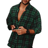 Men's Lapel Long Sleeve Plaid Shirt 63587956X