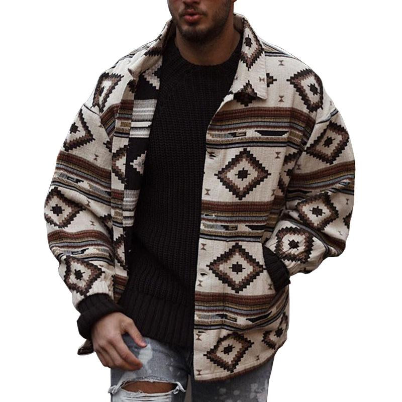 Men's Geometric Print Lapel Button Jacket 61577216M