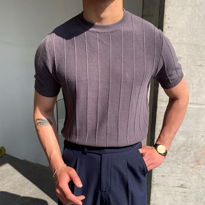 Men's Round Neck Solid Color Knitted T-shirt 50122676X