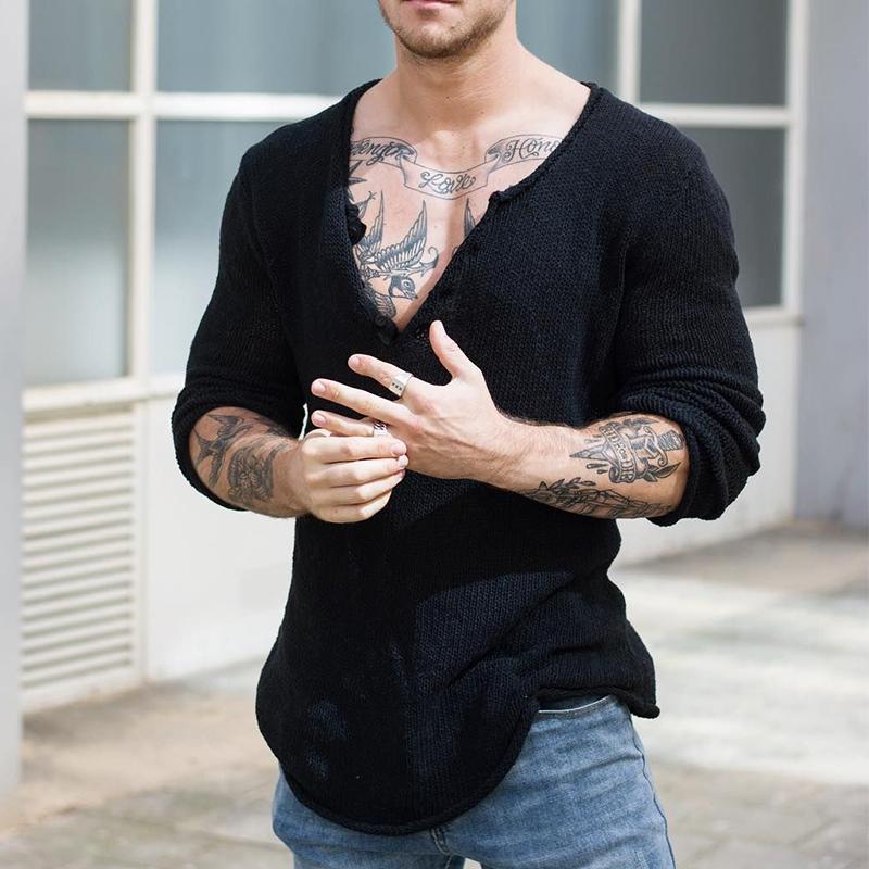 Men's Casual V Neck Long Sleeve Knitted Sweater 30697065M