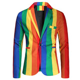 Men's Vintage Rainbow Print Lapel Long Sleeve Blazer 01685115Y