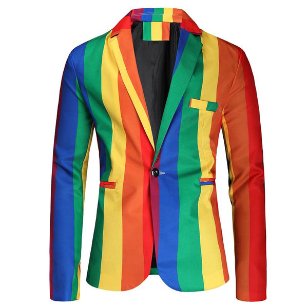 Men's Vintage Rainbow Print Lapel Long Sleeve Blazer 01685115Y