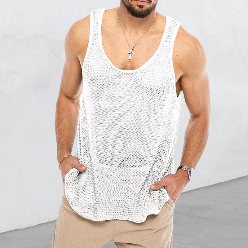 Men's Casual Loose Breathable Sleeveless Knitted Tank Top 35014523M