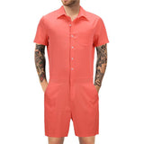 Men's Casual Solid Color Short-Sleeved Jumpsuit 64697127Y