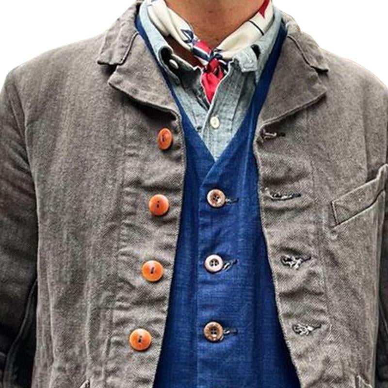 【Envío en 24 horas】Chaqueta vintage de color liso con múltiples bolsillos y solapa para hombre 19740866Y