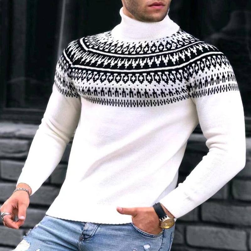 Men's Vintage Patchwork Turtleneck Sweater 10747922M