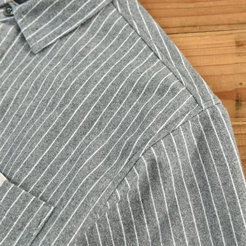 Men's Cotton Brushed Fleece Thickened Warm Long Sleeve Striped Shirt 55806111M