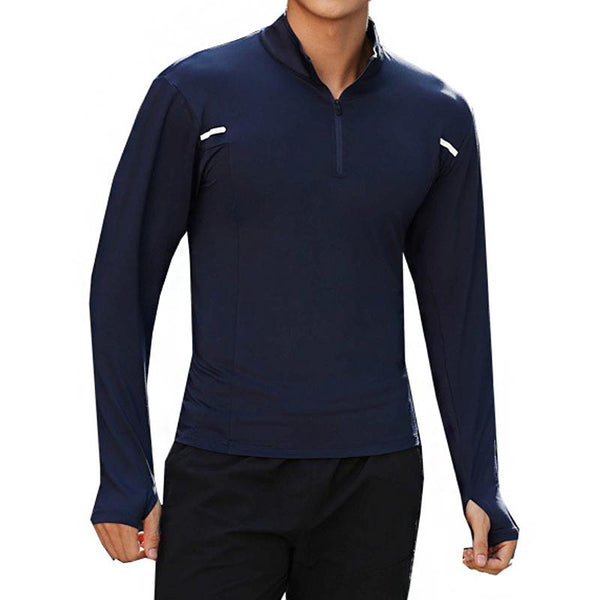 Men's Zipper Stand Collar Long Sleeve Quick Dry T-Shirt 19999869Y