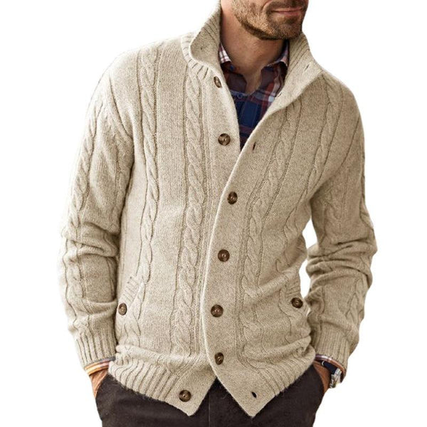 Men's Casual Stand Collar Twisted Flower Long Sleeve Knitted Cardigan 29673596M